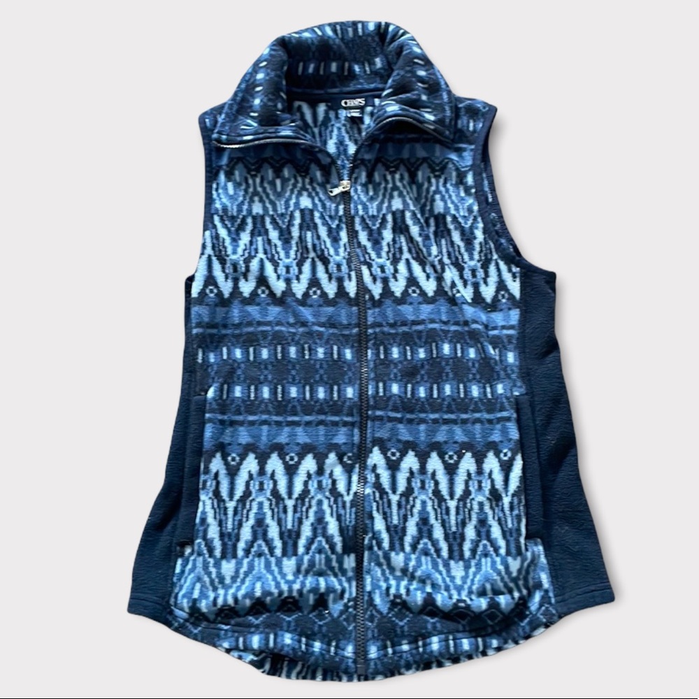 Blue tribal print vest with pockets